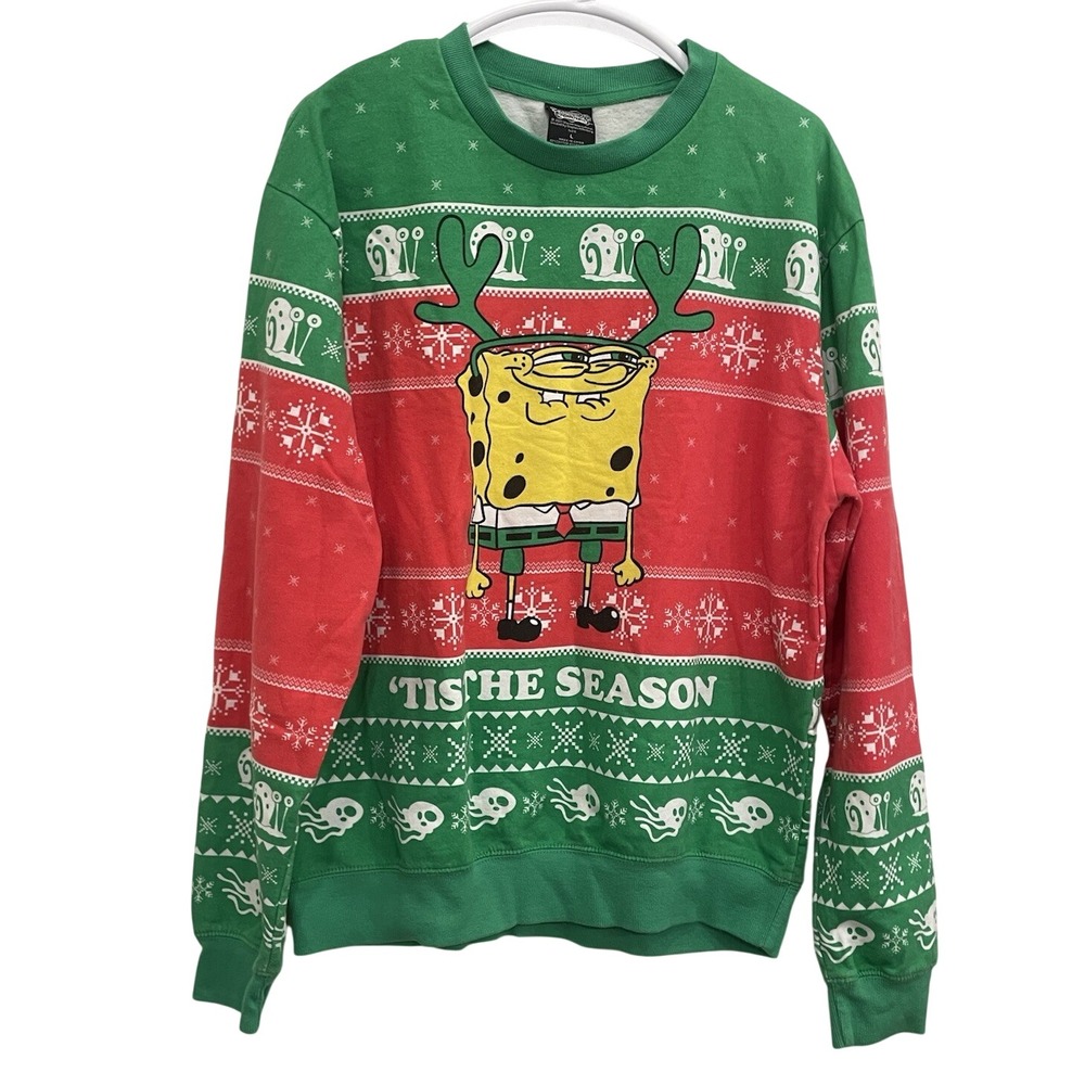 Nickelodeon SpongeBob SquarePants Men's Large Green Red Ugly Christmas Sweater